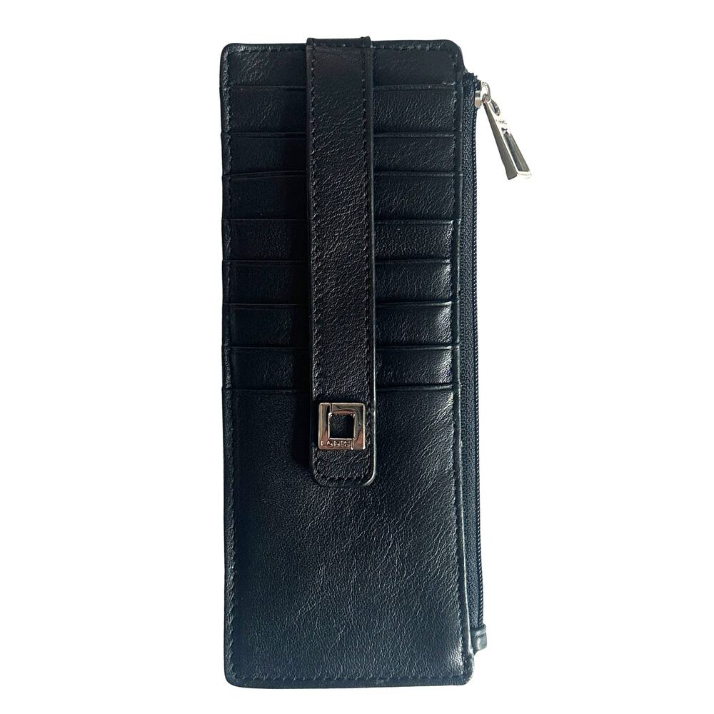 Lodis Black Italian Leather Julia Slim Wallet Long Stacker Card Holder RFID